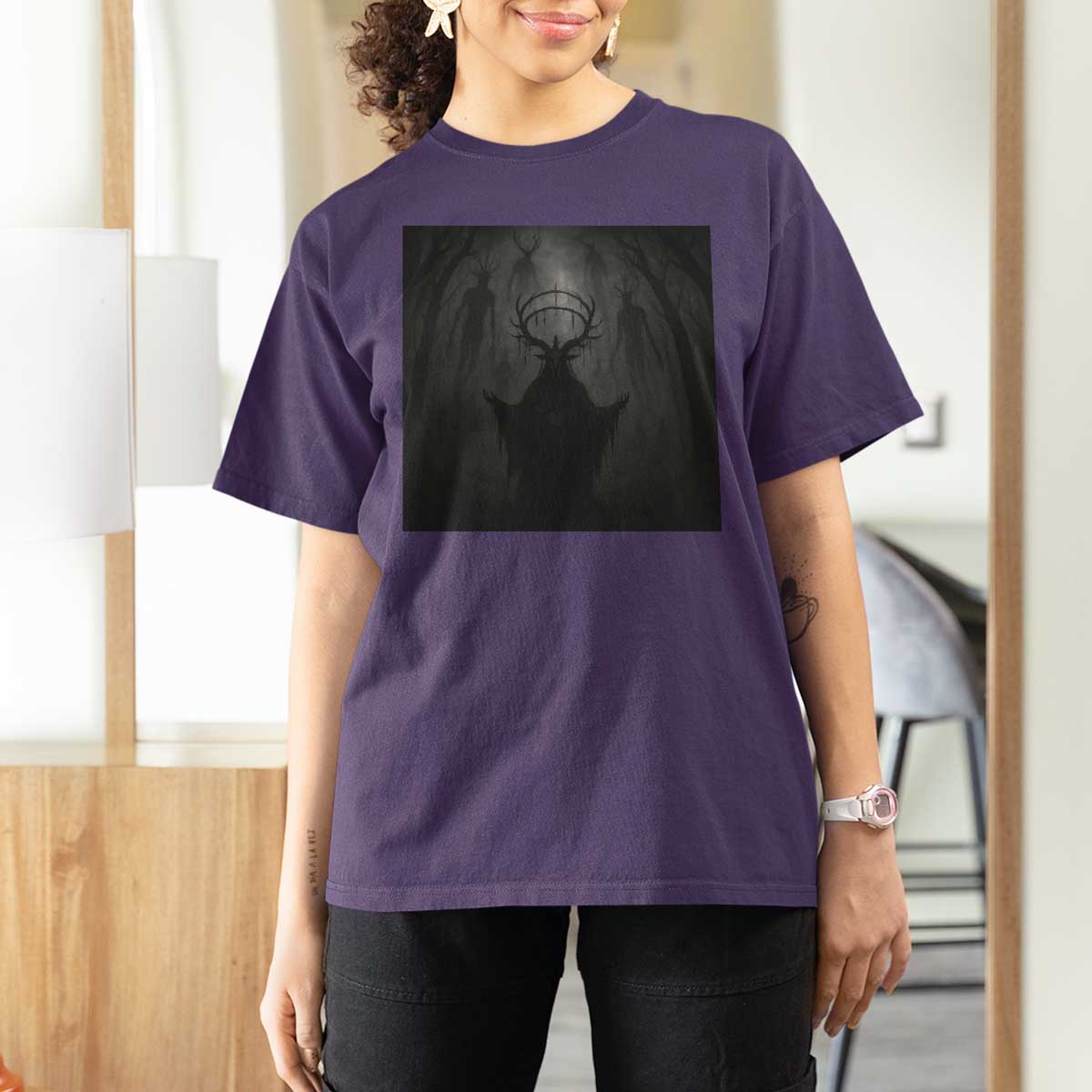 Wendigo T Shirt For Women Gothic Horror Forest Demon Cryptid Occult Dark Fantasy - Wonder Print Shop