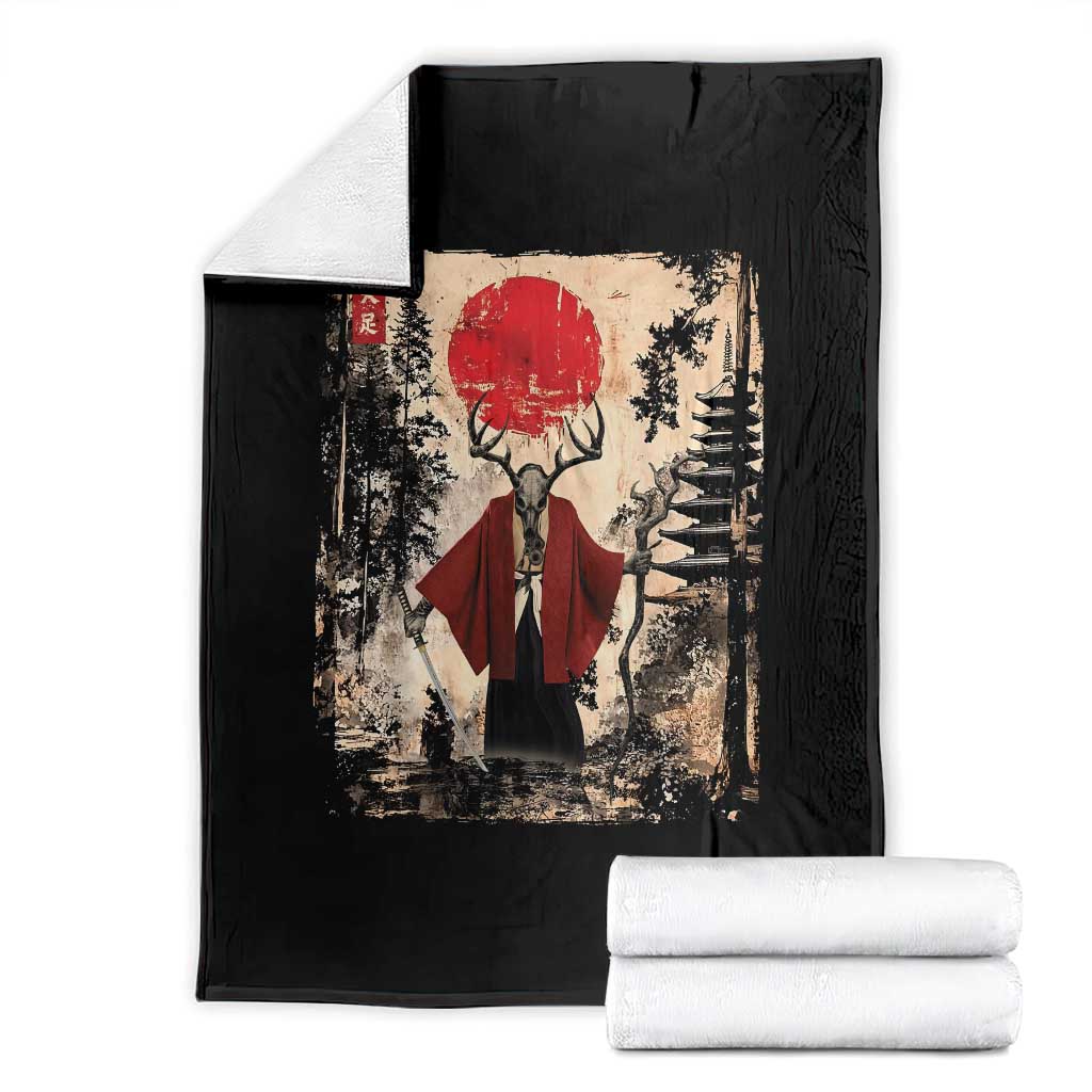 Samurai Wendigo Throw Blanket Japanese Vintage Graphic Ukiyo-e Art Funny Dark Fantasy - Wonder Print Shop