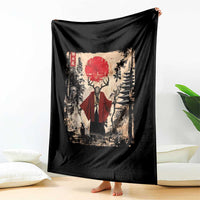 Samurai Wendigo Throw Blanket Japanese Vintage Graphic Ukiyo-e Art Funny Dark Fantasy - Wonder Print Shop