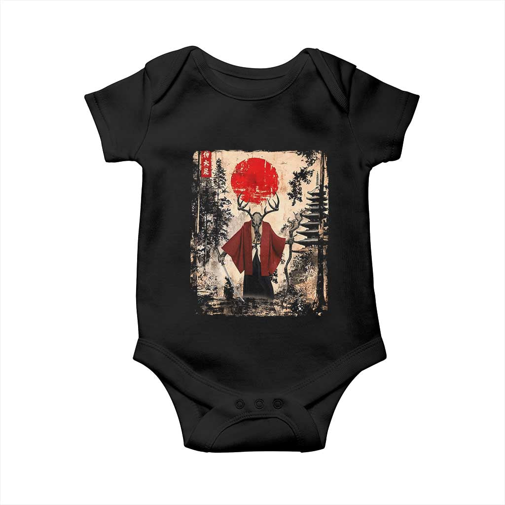 Samurai Wendigo Baby Onesie Japanese Vintage Graphic Ukiyo-e Art Funny Dark Fantasy - Wonder Print Shop