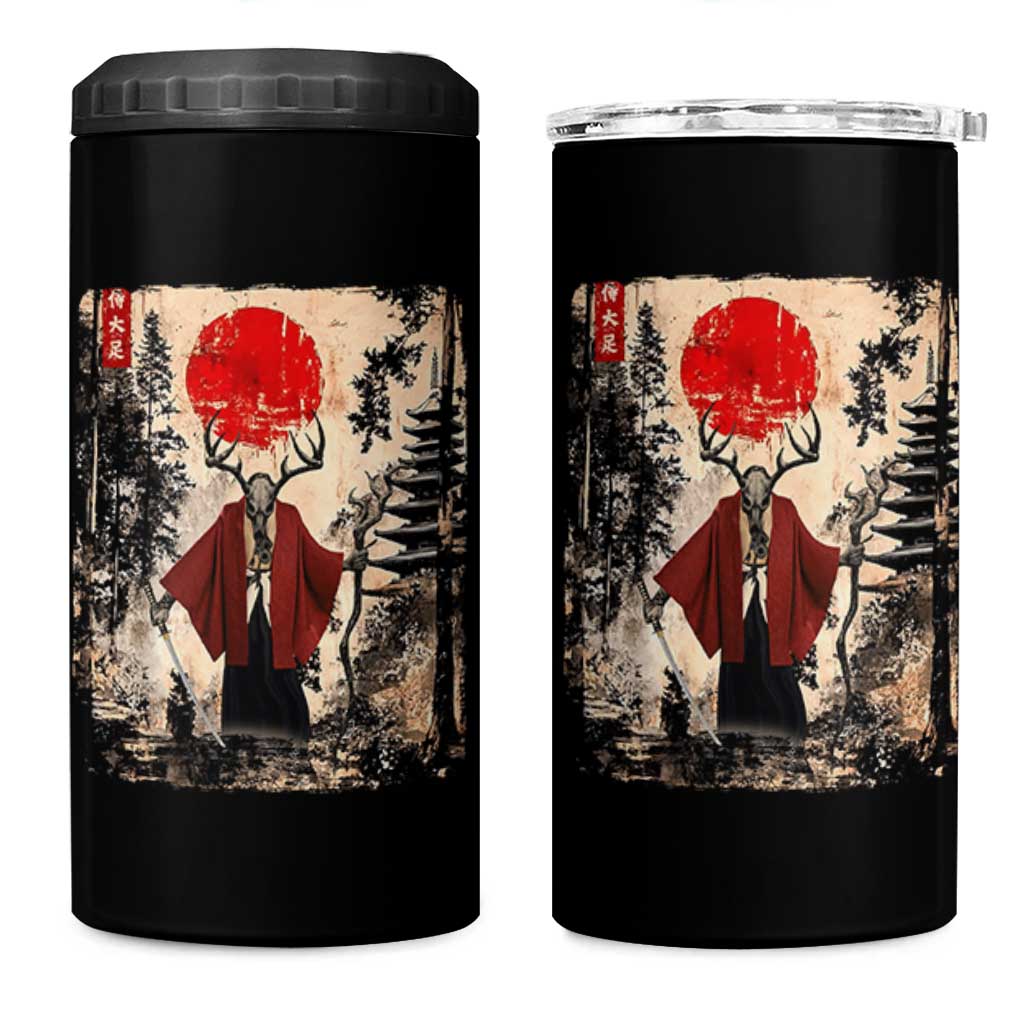 Samurai Wendigo 4 in 1 Can Cooler Tumbler Japanese Vintage Graphic Ukiyo-e Art Funny Dark Fantasy - Wonder Print Shop
