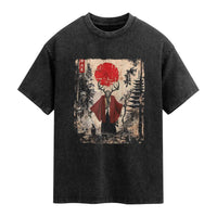 Samurai Wendigo Washed Cotton T-Shirt Japanese Vintage Graphic Ukiyo-e Art Funny Dark Fantasy