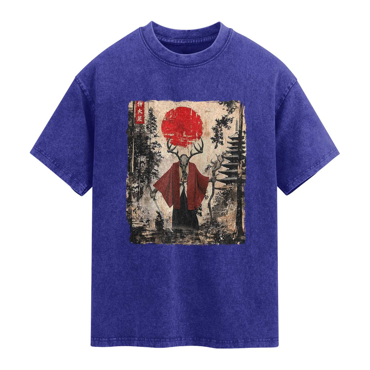 Samurai Wendigo Washed Cotton T-Shirt Japanese Vintage Graphic Ukiyo-e Art Funny Dark Fantasy