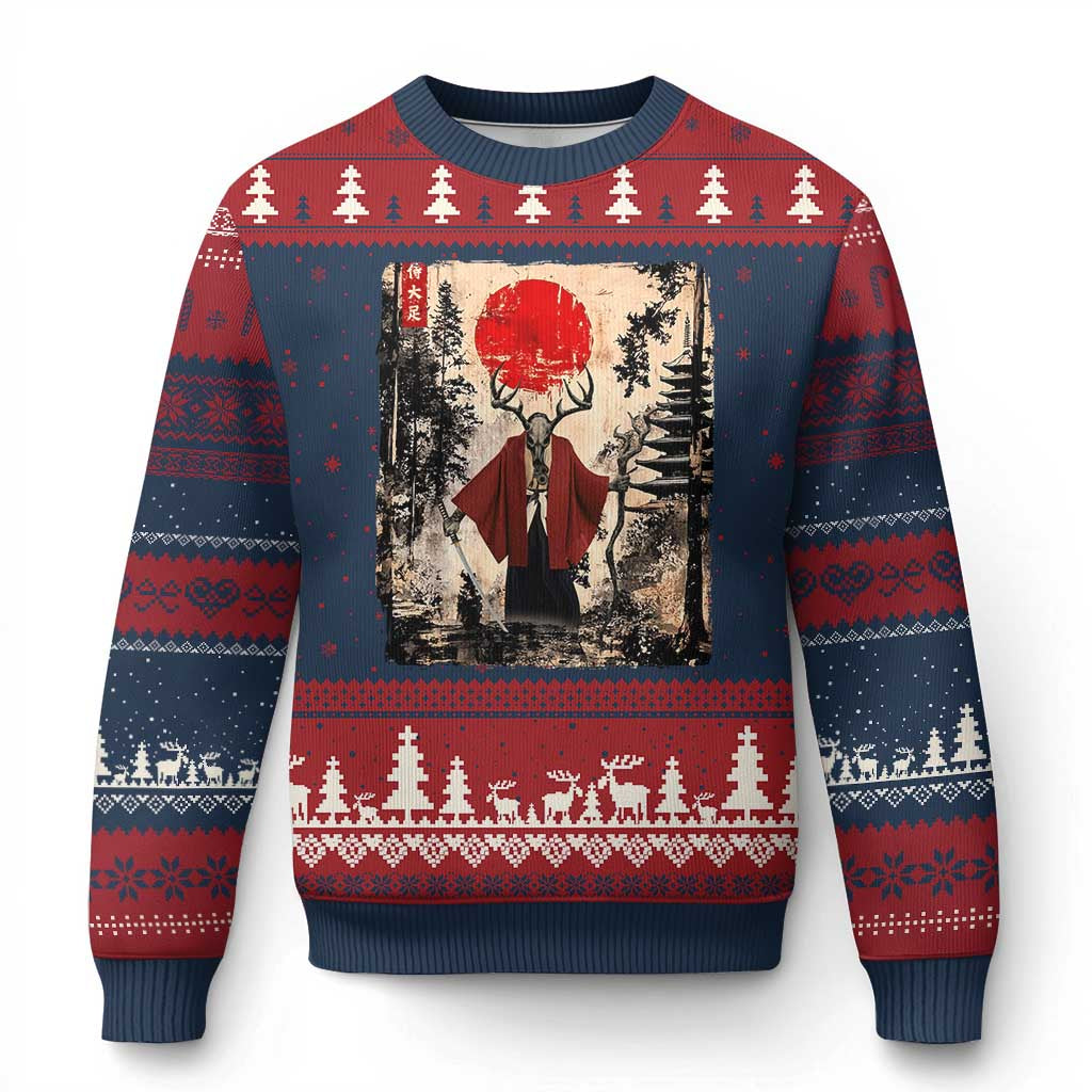 Samurai Wendigo Ugly Christmas Sweater Japanese Vintage Graphic Ukiyo-e Art Funny Dark Fantasy TS10
