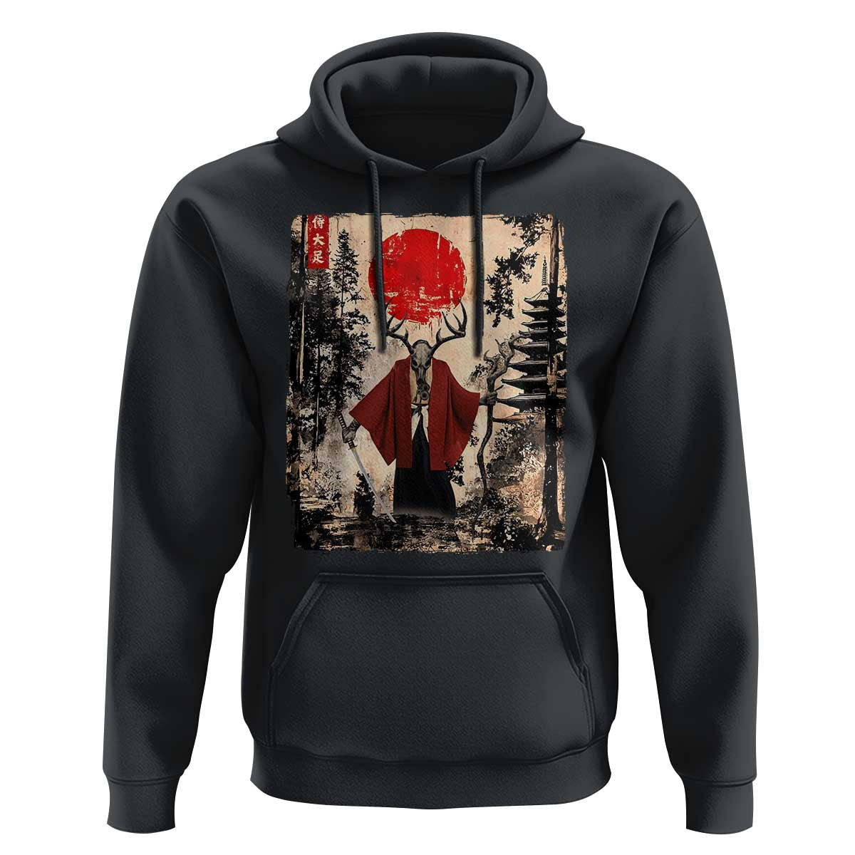 Samurai Wendigo Hoodie Japanese Vintage Graphic Ukiyo-e Art Funny Dark Fantasy - Wonder Print Shop