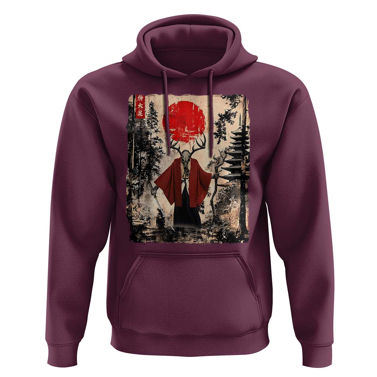Samurai Wendigo Hoodie Japanese Vintage Graphic Ukiyo-e Art Funny Dark Fantasy - Wonder Print Shop