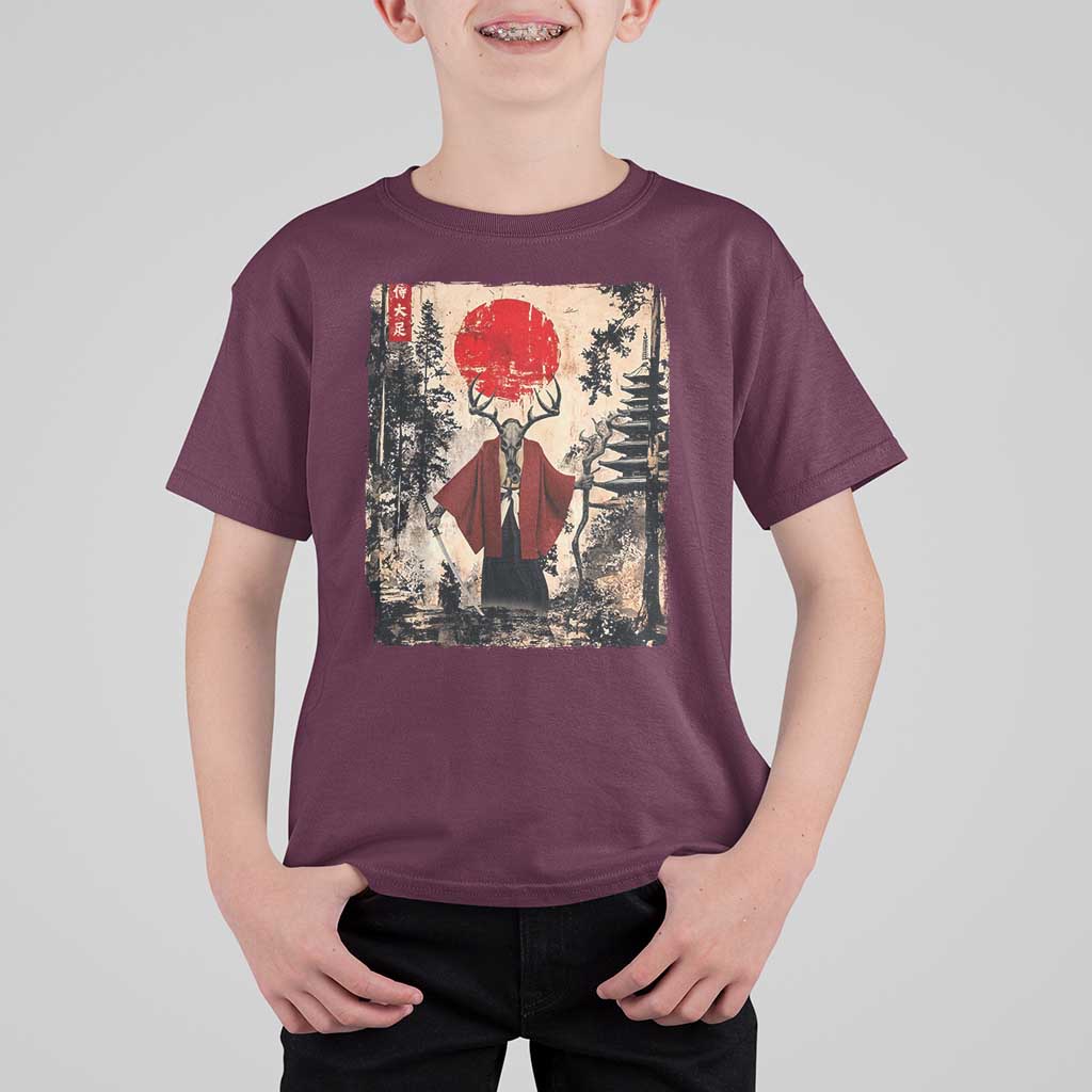 Samurai Wendigo T Shirt For Kid Japanese Vintage Graphic Ukiyo-e Art Funny Dark Fantasy - Wonder Print Shop