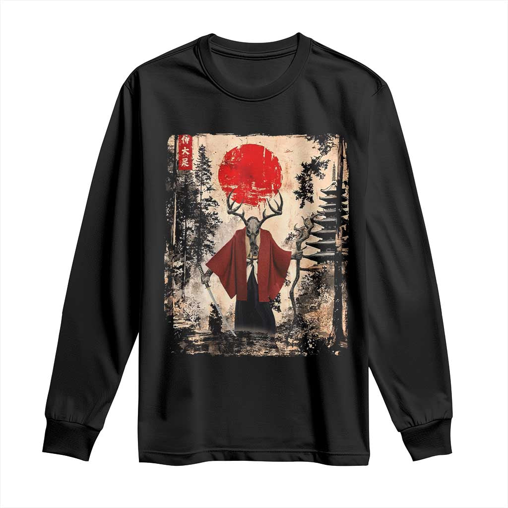 Samurai Wendigo Long Sleeve Shirt Japanese Vintage Graphic Ukiyo-e Art Funny Dark Fantasy - Wonder Print Shop