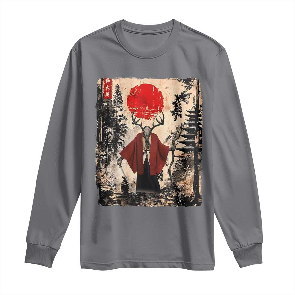 Samurai Wendigo Long Sleeve Shirt Japanese Vintage Graphic Ukiyo-e Art Funny Dark Fantasy - Wonder Print Shop