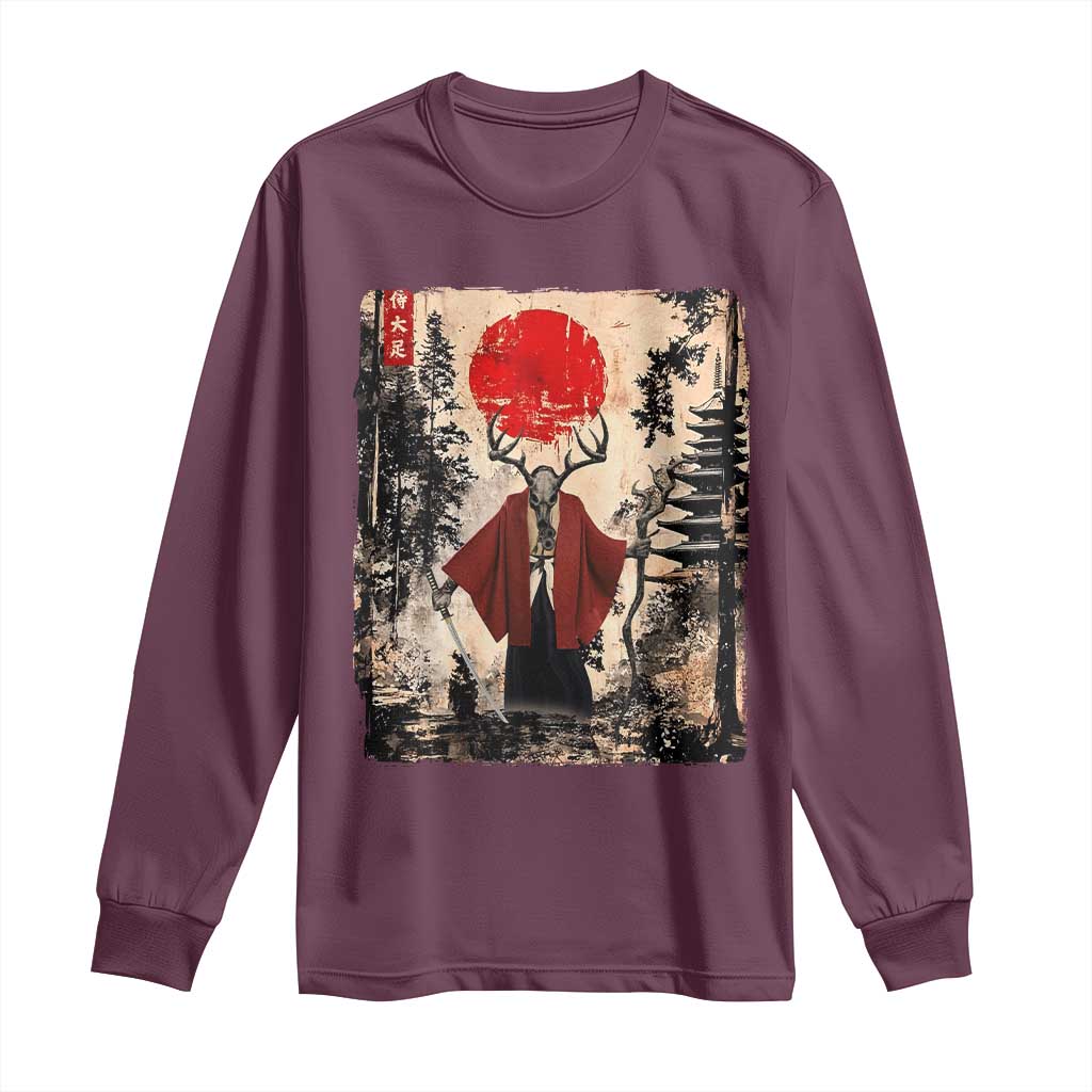 Samurai Wendigo Long Sleeve Shirt Japanese Vintage Graphic Ukiyo-e Art Funny Dark Fantasy - Wonder Print Shop