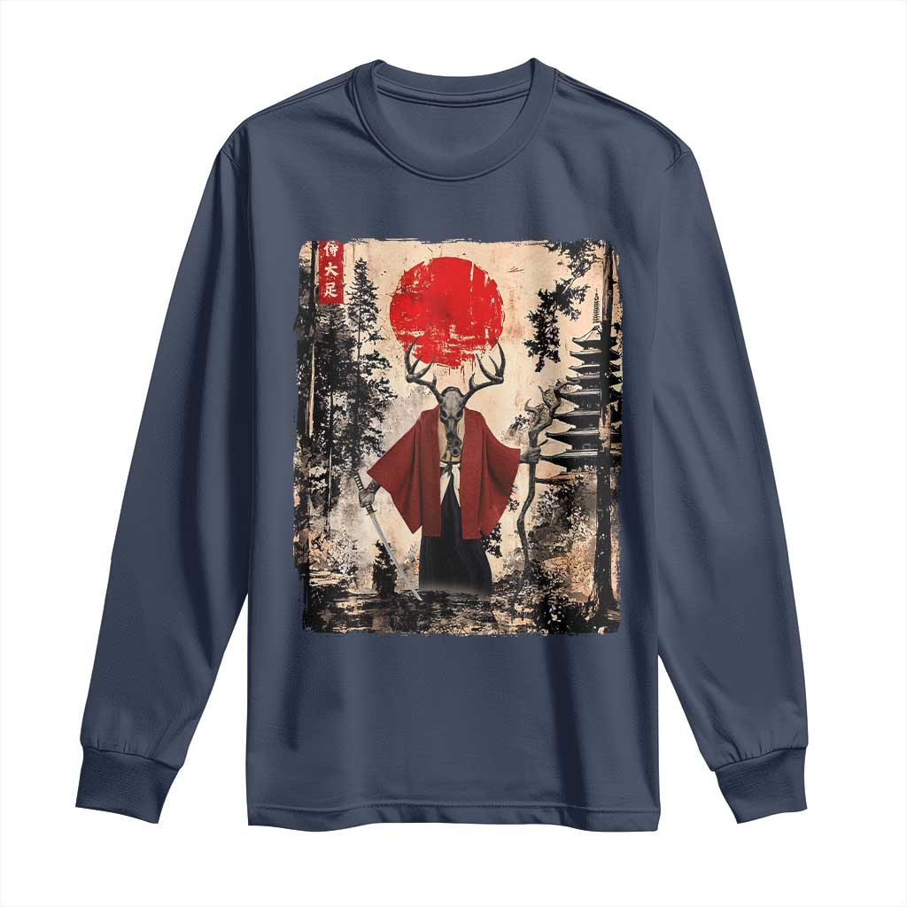 Samurai Wendigo Long Sleeve Shirt Japanese Vintage Graphic Ukiyo-e Art Funny Dark Fantasy - Wonder Print Shop