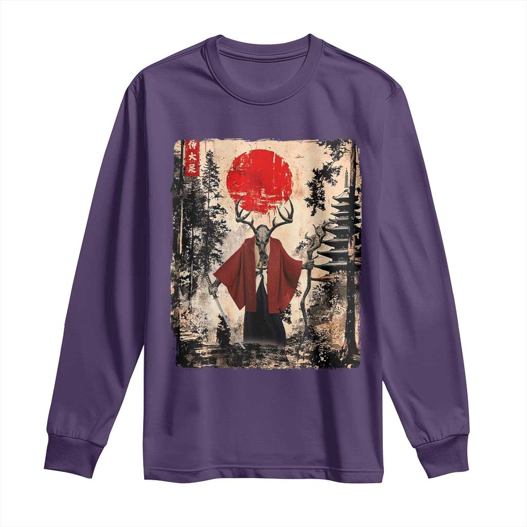 Samurai Wendigo Long Sleeve Shirt Japanese Vintage Graphic Ukiyo-e Art Funny Dark Fantasy - Wonder Print Shop