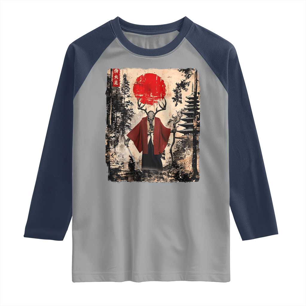 Samurai Wendigo Raglan Shirt Japanese Vintage Graphic Ukiyo-e Art Funny Dark Fantasy - Wonder Print Shop
