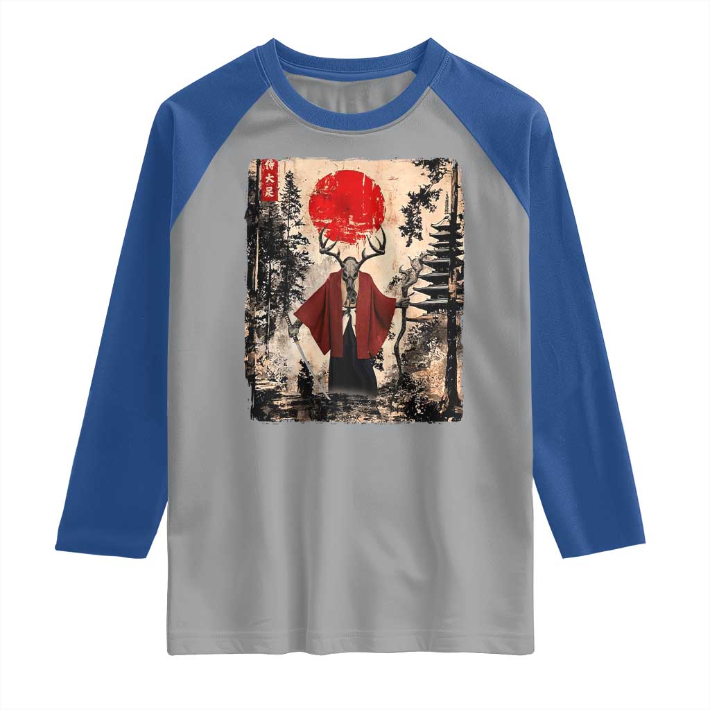Samurai Wendigo Raglan Shirt Japanese Vintage Graphic Ukiyo-e Art Funny Dark Fantasy - Wonder Print Shop