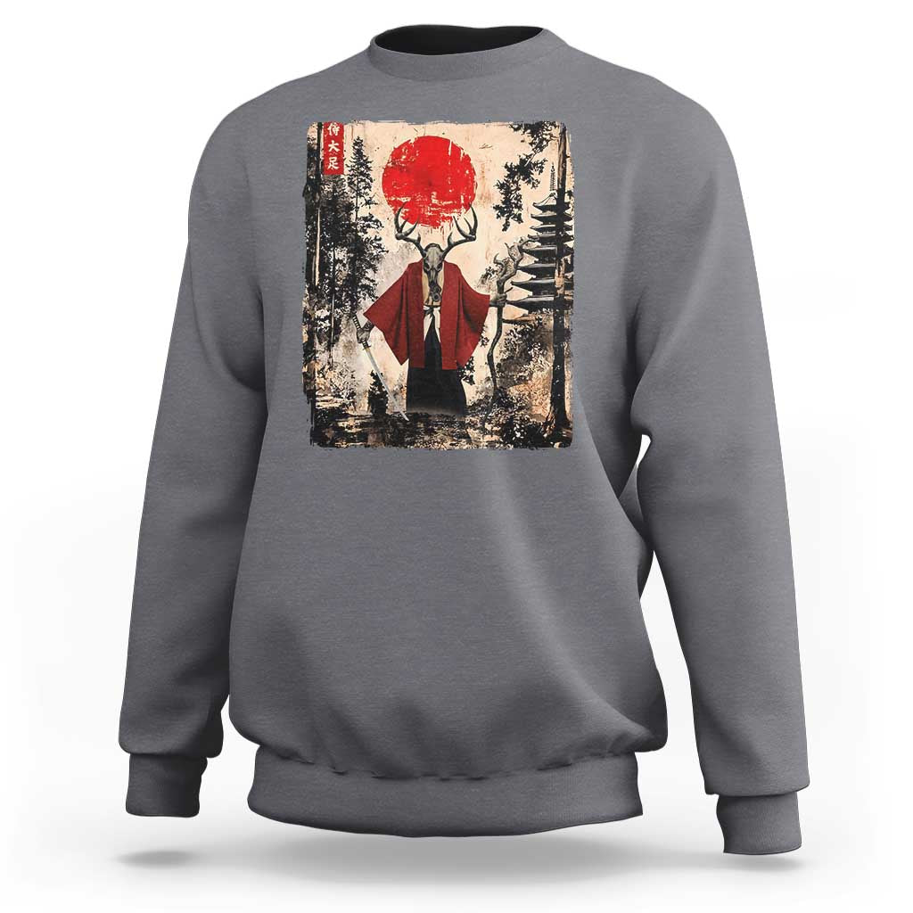 Samurai Wendigo Sweatshirt Japanese Vintage Graphic Ukiyo-e Art Funny Dark Fantasy - Wonder Print Shop