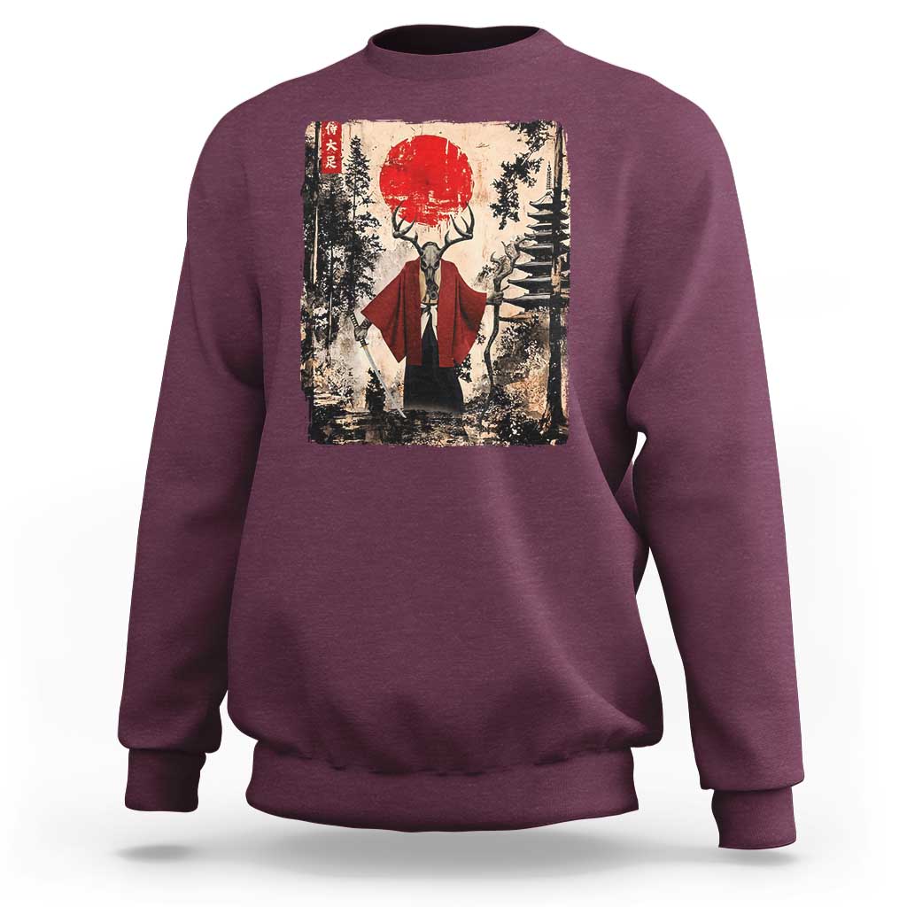 Samurai Wendigo Sweatshirt Japanese Vintage Graphic Ukiyo-e Art Funny Dark Fantasy - Wonder Print Shop