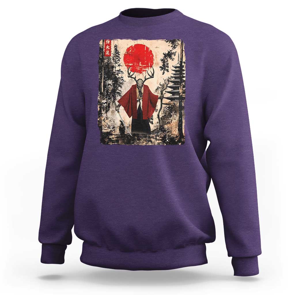 Samurai Wendigo Sweatshirt Japanese Vintage Graphic Ukiyo-e Art Funny Dark Fantasy - Wonder Print Shop