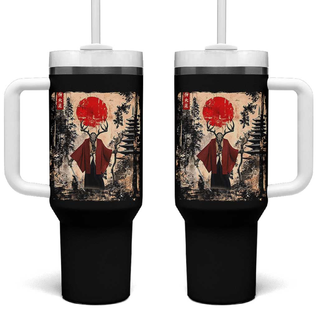 Samurai Wendigo Tumbler With Handle Japanese Vintage Graphic Ukiyo-e Art Funny Dark Fantasy - Wonder Print Shop