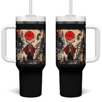 Samurai Wendigo Tumbler With Handle Japanese Vintage Graphic Ukiyo-e Art Funny Dark Fantasy - Wonder Print Shop