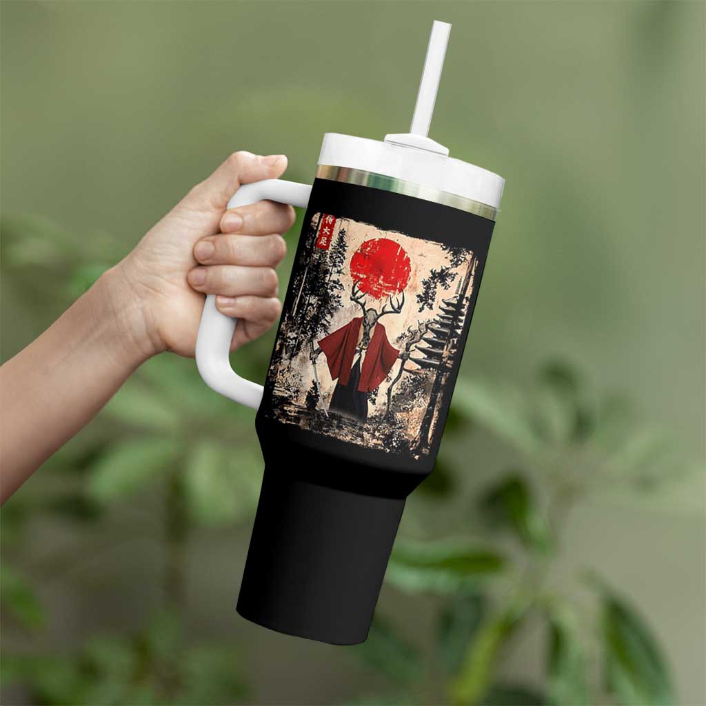 Samurai Wendigo Tumbler With Handle Japanese Vintage Graphic Ukiyo-e Art Funny Dark Fantasy - Wonder Print Shop