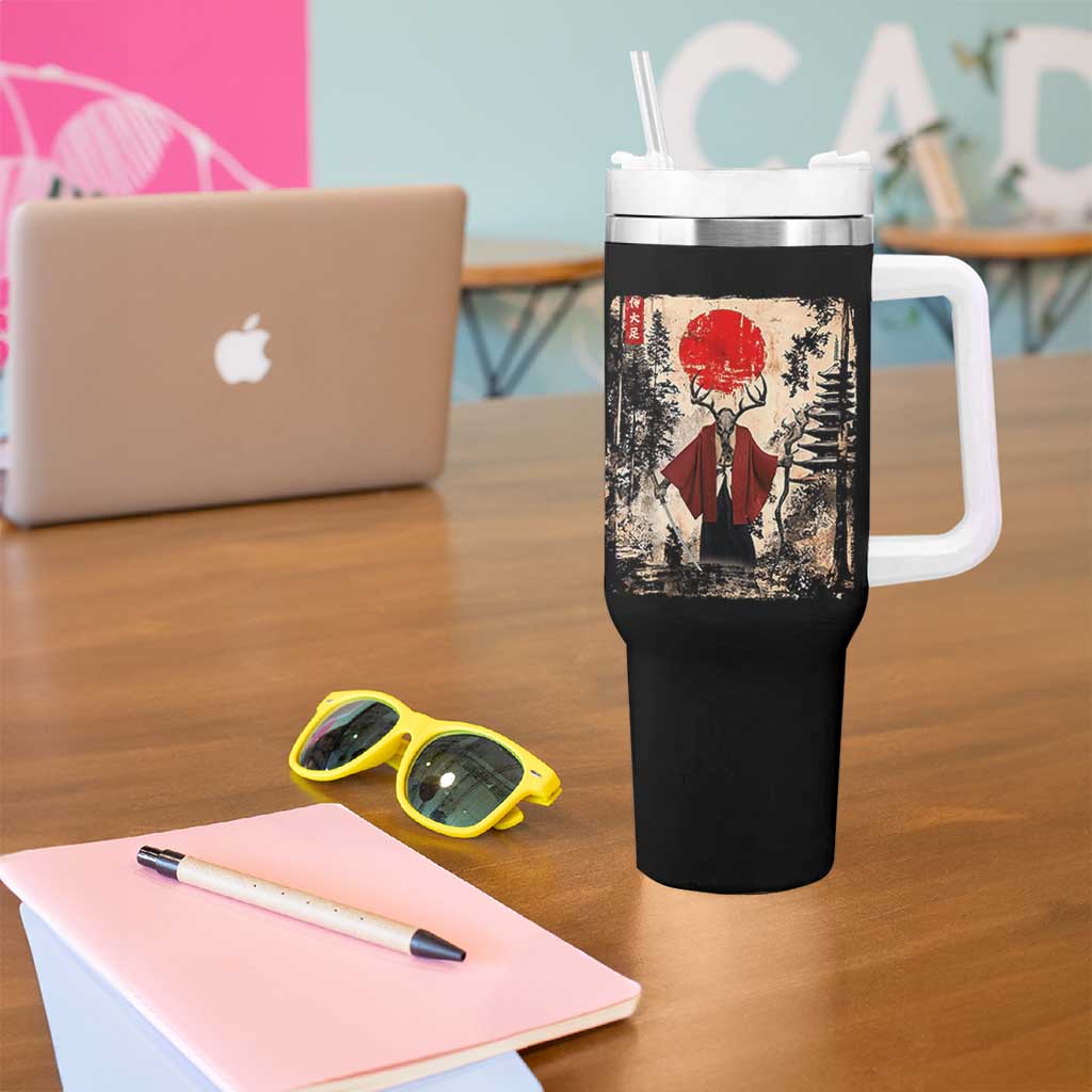 Samurai Wendigo Tumbler With Handle Japanese Vintage Graphic Ukiyo-e Art Funny Dark Fantasy - Wonder Print Shop