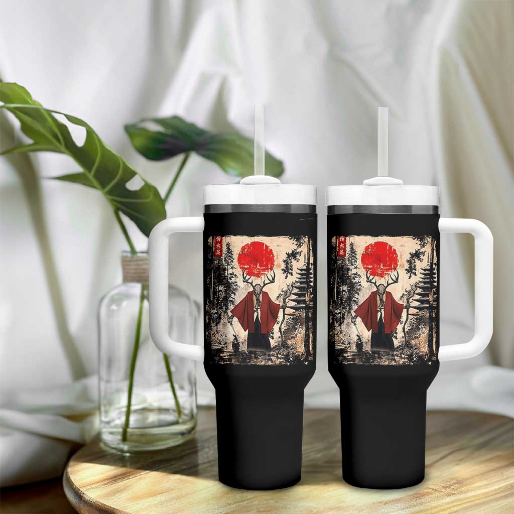 Samurai Wendigo Tumbler With Handle Japanese Vintage Graphic Ukiyo-e Art Funny Dark Fantasy - Wonder Print Shop