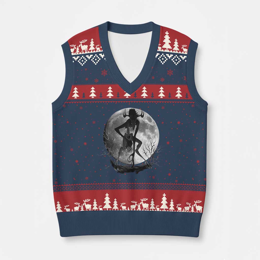 Wendigo V-Neck Knit Sweater Vest Cryptid Horror Moon Mythical Creature Halloween - Wonder Print Shop