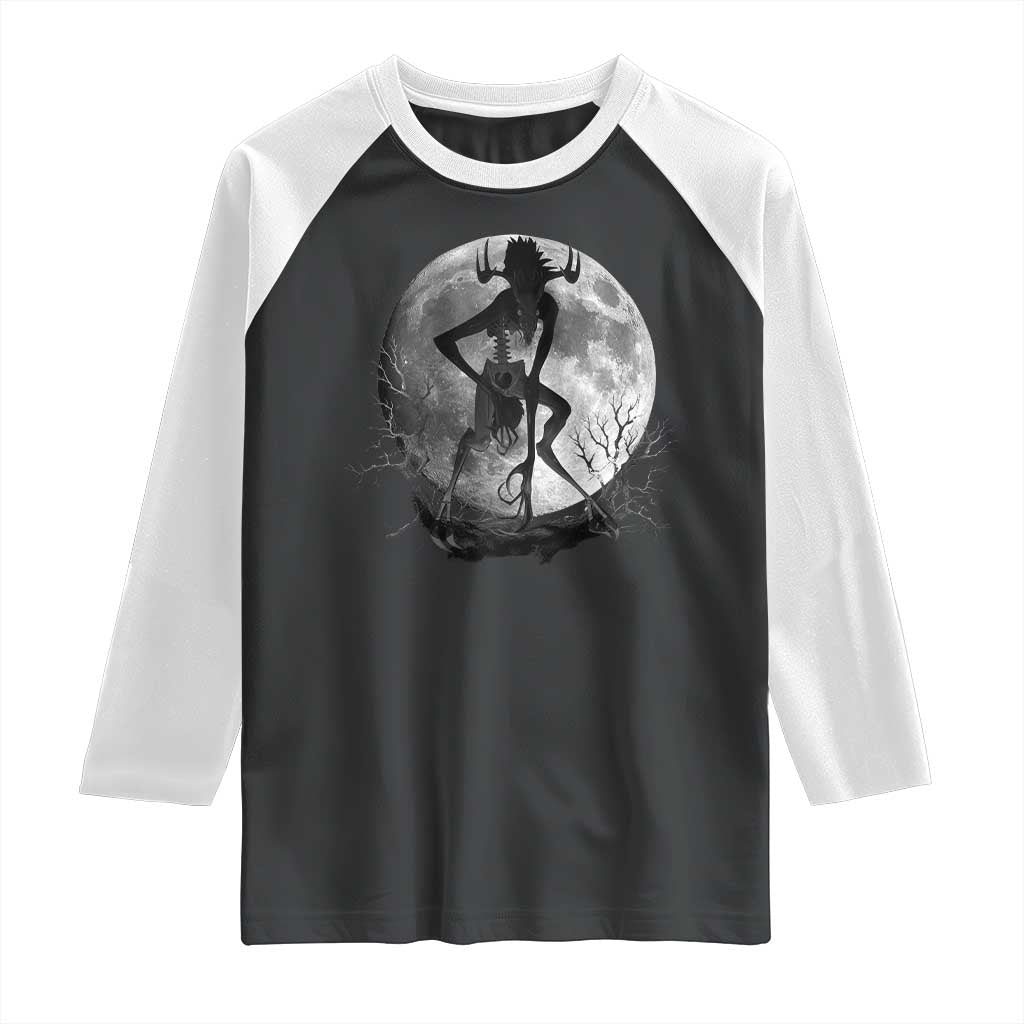 Wendigo Raglan Shirt Cryptid Horror Moon Mythical Creature Halloween - Wonder Print Shop