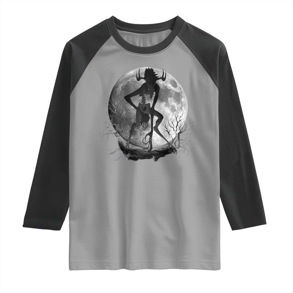 Wendigo Raglan Shirt Cryptid Horror Moon Mythical Creature Halloween - Wonder Print Shop