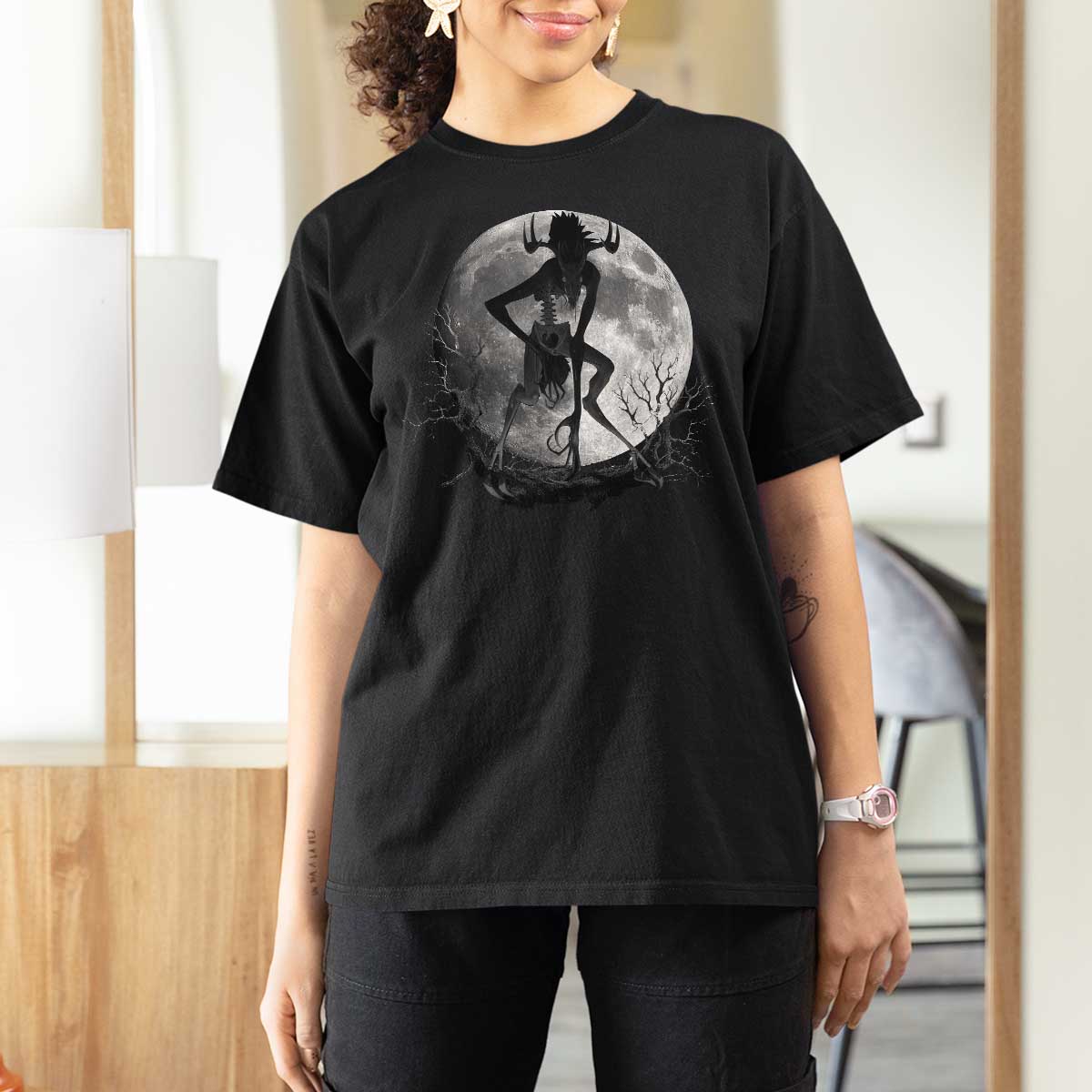 Wendigo T Shirt For Women Cryptid Horror Moon Mythical Creature Halloween - Wonder Print Shop