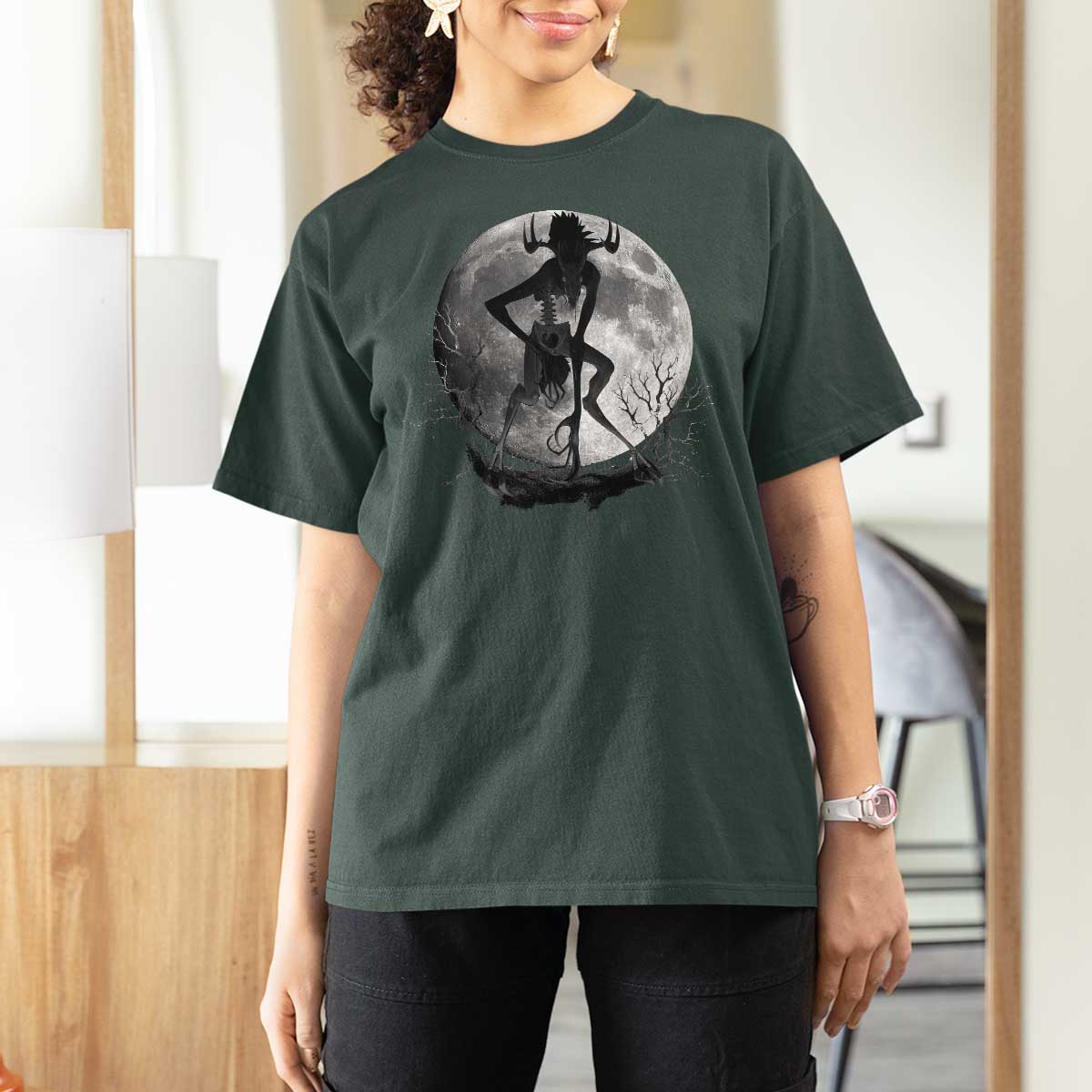 Wendigo T Shirt For Women Cryptid Horror Moon Mythical Creature Halloween - Wonder Print Shop