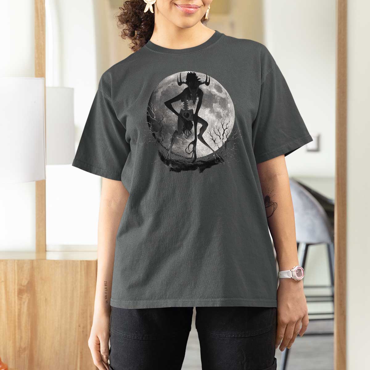 Wendigo T Shirt For Women Cryptid Horror Moon Mythical Creature Halloween - Wonder Print Shop