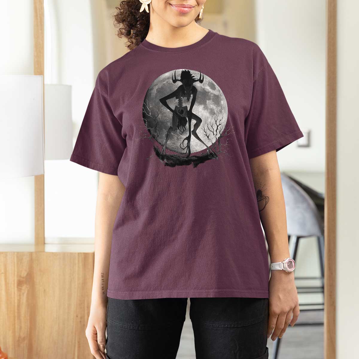 Wendigo T Shirt For Women Cryptid Horror Moon Mythical Creature Halloween - Wonder Print Shop