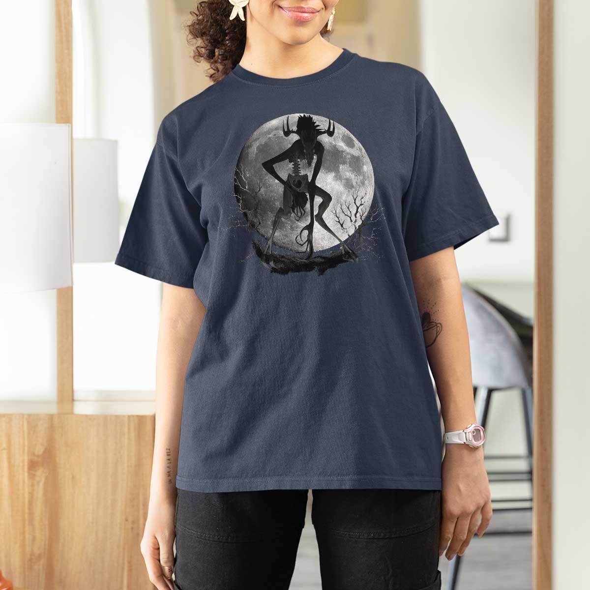 Wendigo T Shirt For Women Cryptid Horror Moon Mythical Creature Halloween - Wonder Print Shop