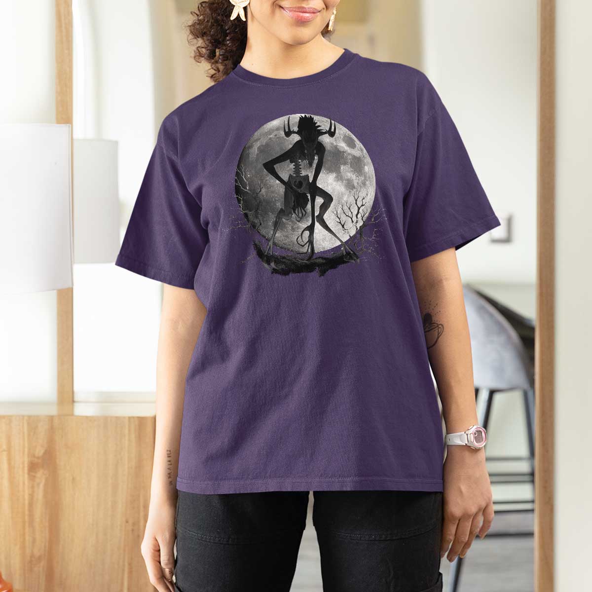 Wendigo T Shirt For Women Cryptid Horror Moon Mythical Creature Halloween - Wonder Print Shop