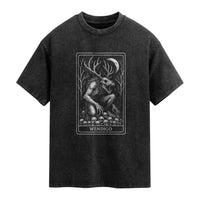 Wendigo Washed Cotton T-Shirt Tarot Card Horror Cryptid Occult Dark Fantasy