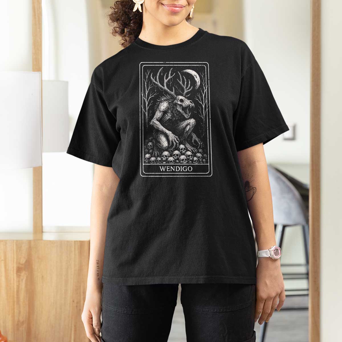 Wendigo T Shirt For Women Tarot Card Horror Cryptid Occult Dark Fantasy - Wonder Print Shop