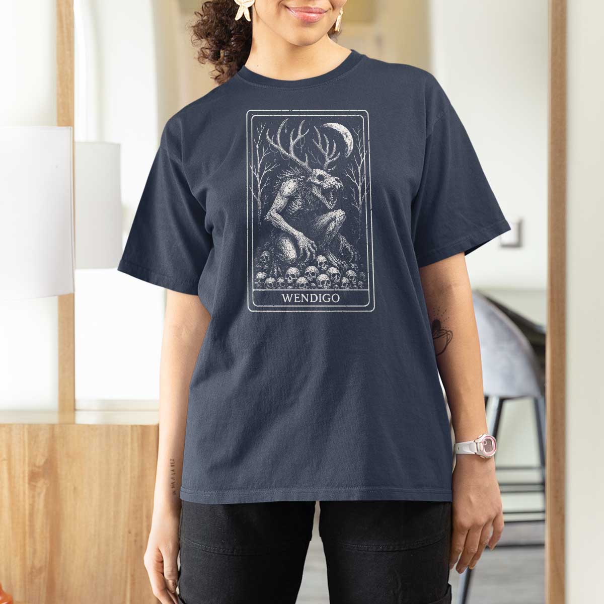 Wendigo T Shirt For Women Tarot Card Horror Cryptid Occult Dark Fantasy - Wonder Print Shop
