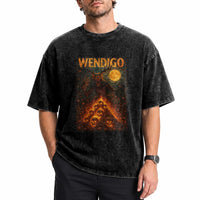 Wendigo Washed Cotton T-Shirt Halloween Cryptid Horror Mythical Creature