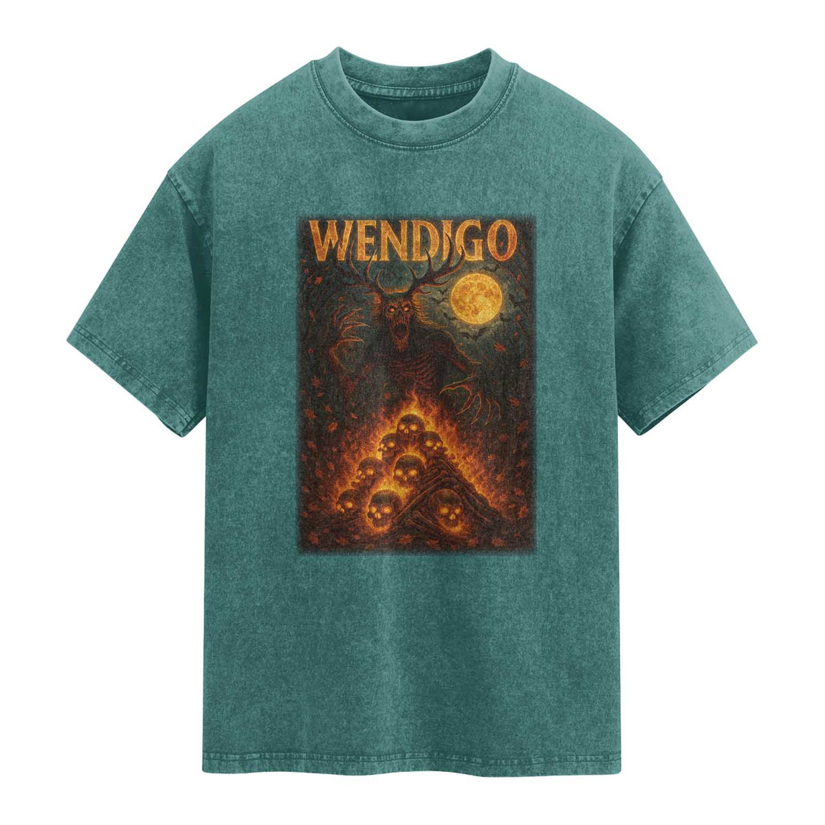 Wendigo Washed Cotton T-Shirt Halloween Cryptid Horror Mythical Creature