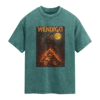 Wendigo Washed Cotton T-Shirt Halloween Cryptid Horror Mythical Creature