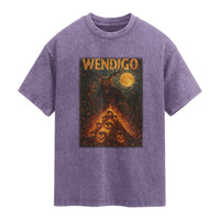 Wendigo Washed Cotton T-Shirt Halloween Cryptid Horror Mythical Creature