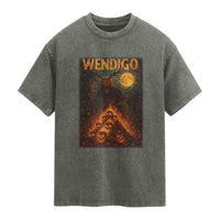 Wendigo Washed Cotton T-Shirt Halloween Cryptid Horror Mythical Creature