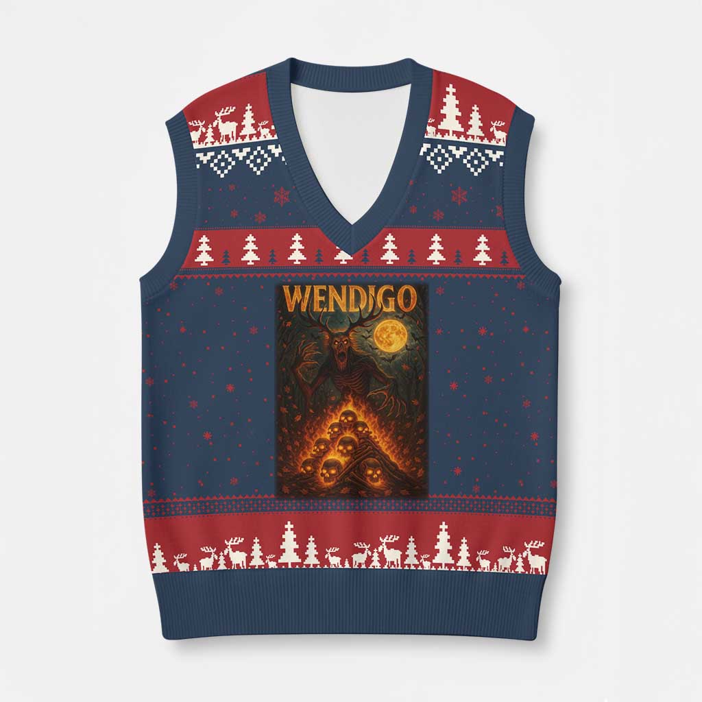 Wendigo V-Neck Knit Sweater Vest Halloween Cryptid Horror Mythical Creature - Wonder Print Shop