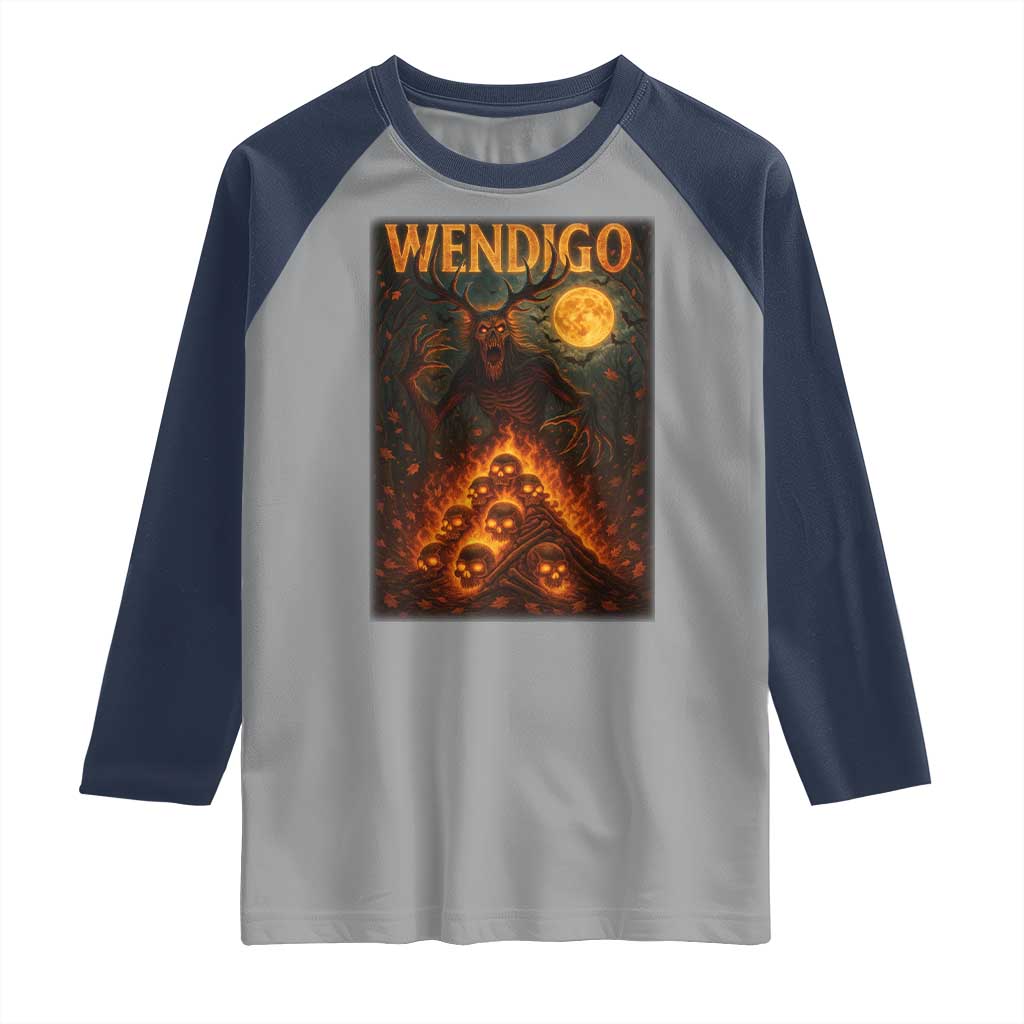 Wendigo Raglan Shirt Halloween Cryptid Horror Mythical Creature - Wonder Print Shop