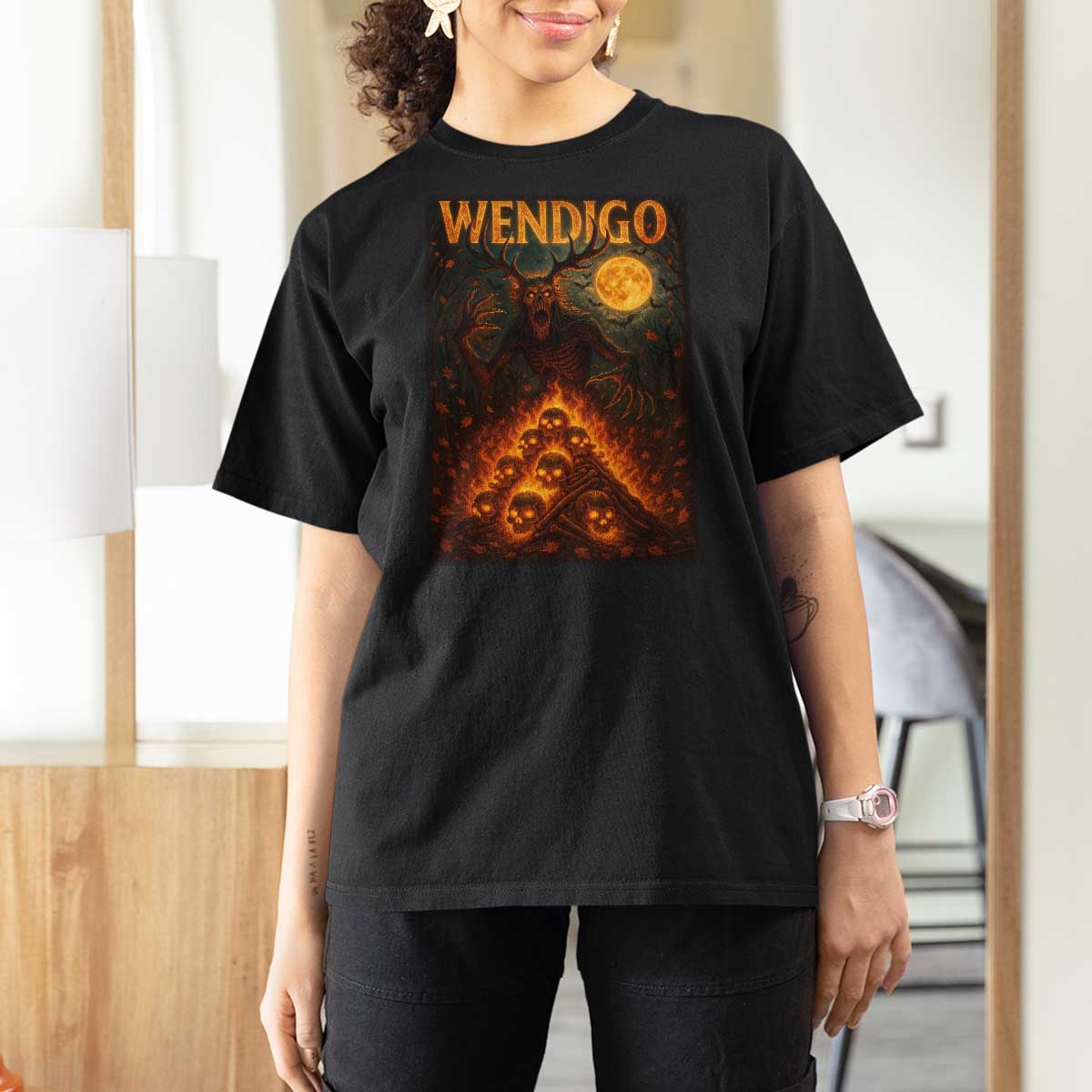 Wendigo T Shirt For Women Halloween Cryptid Horror Mythical Creature - Wonder Print Shop