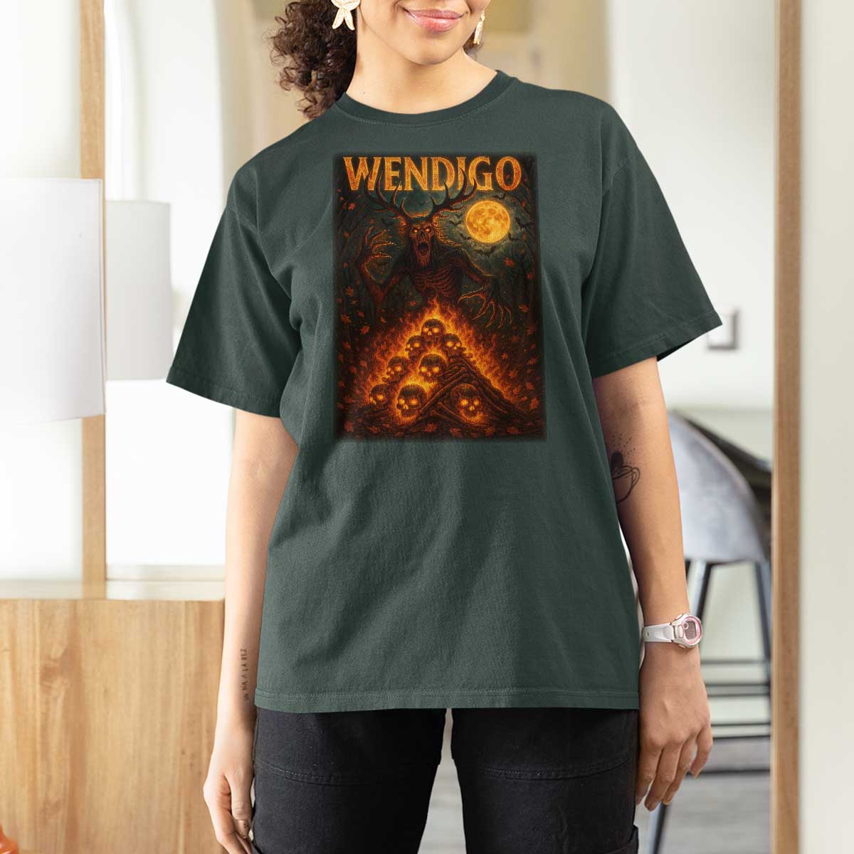 Wendigo T Shirt For Women Halloween Cryptid Horror Mythical Creature - Wonder Print Shop