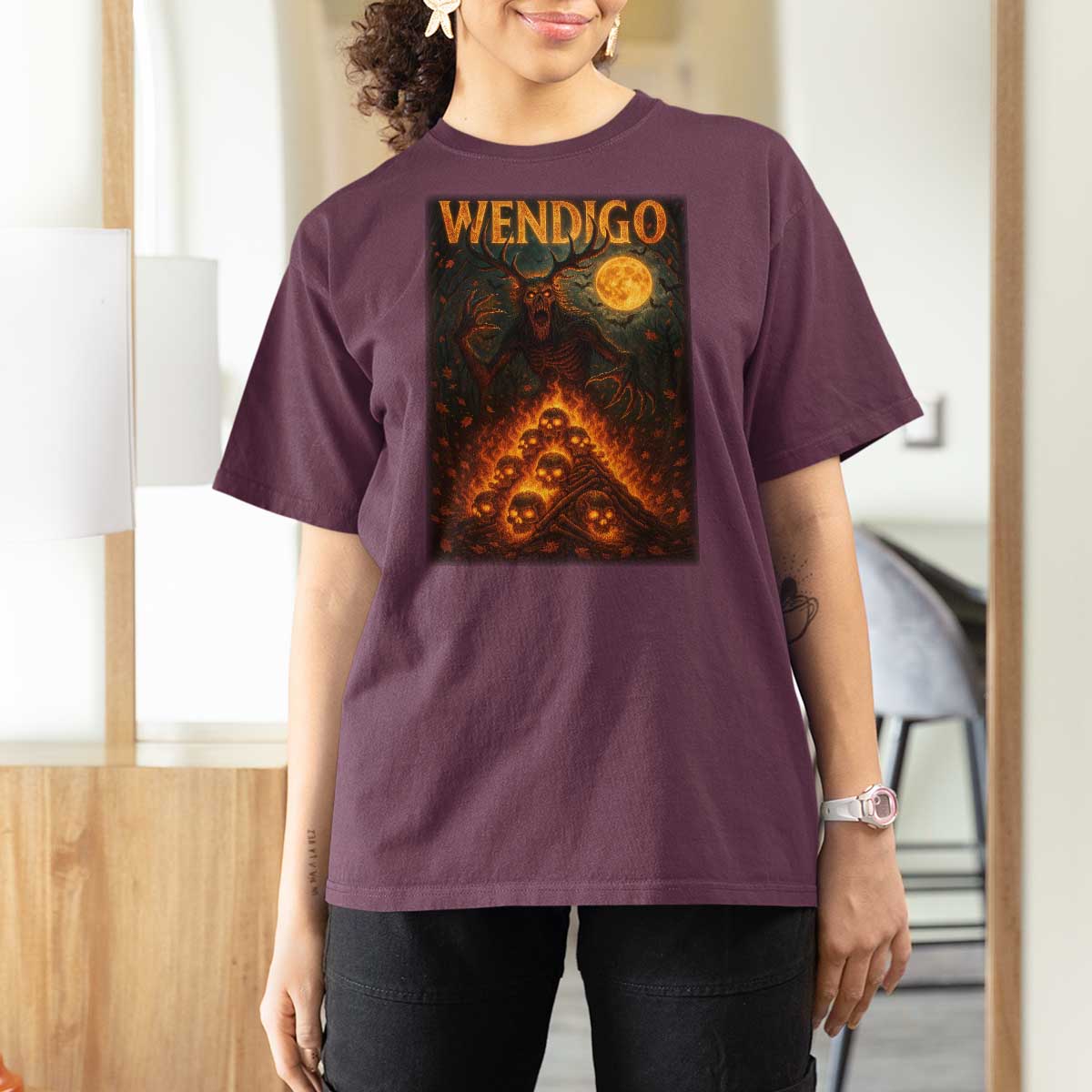 Wendigo T Shirt For Women Halloween Cryptid Horror Mythical Creature - Wonder Print Shop
