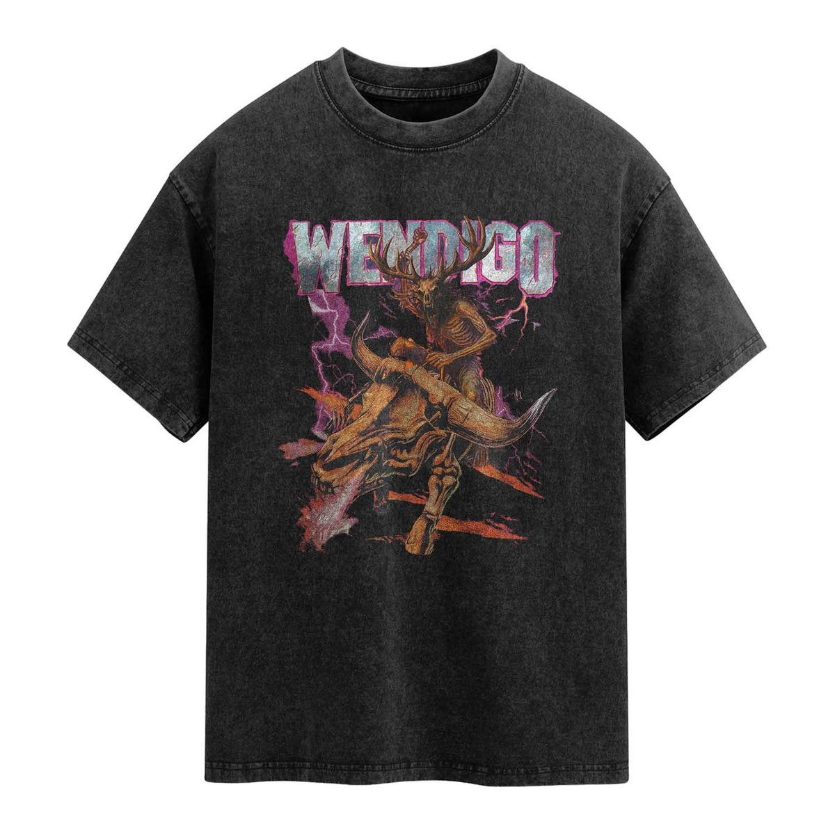 Wendigo Washed Cotton T-Shirt Riding Skeleton Cryptid Occult Dark Fantasy