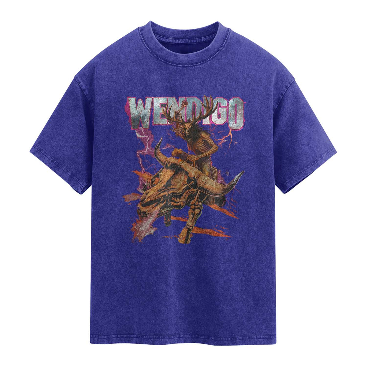 Wendigo Washed Cotton T-Shirt Riding Skeleton Cryptid Occult Dark Fantasy